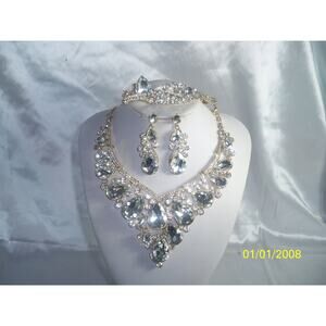 rhinestone 4 pc wedding bridal MOB prom party formal drag queen necklace set